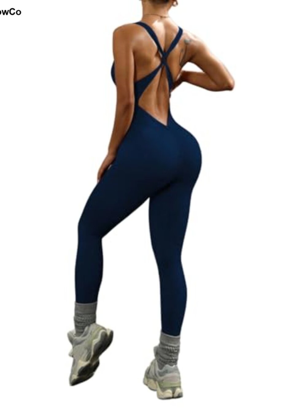 WDIRARA Athletic Jumpsuit V Neck Sleeveless Criss Cross Open Back Yoga Romper